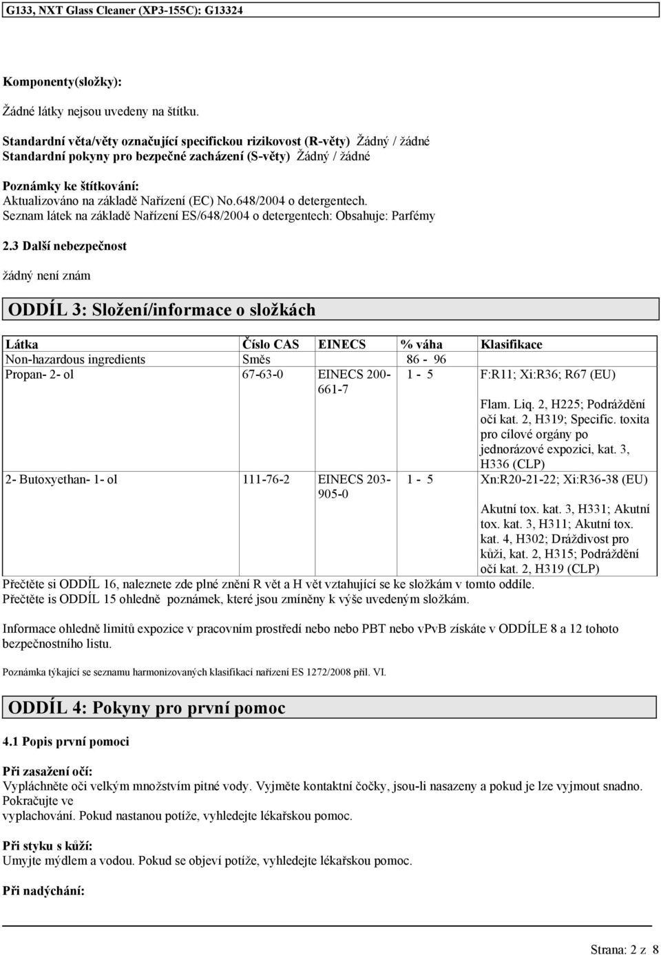 (EC) No.648/2004 o detergentech. Seznam látek na základě Nařízení ES/648/2004 o detergentech: Obsahuje: Parfémy 2.