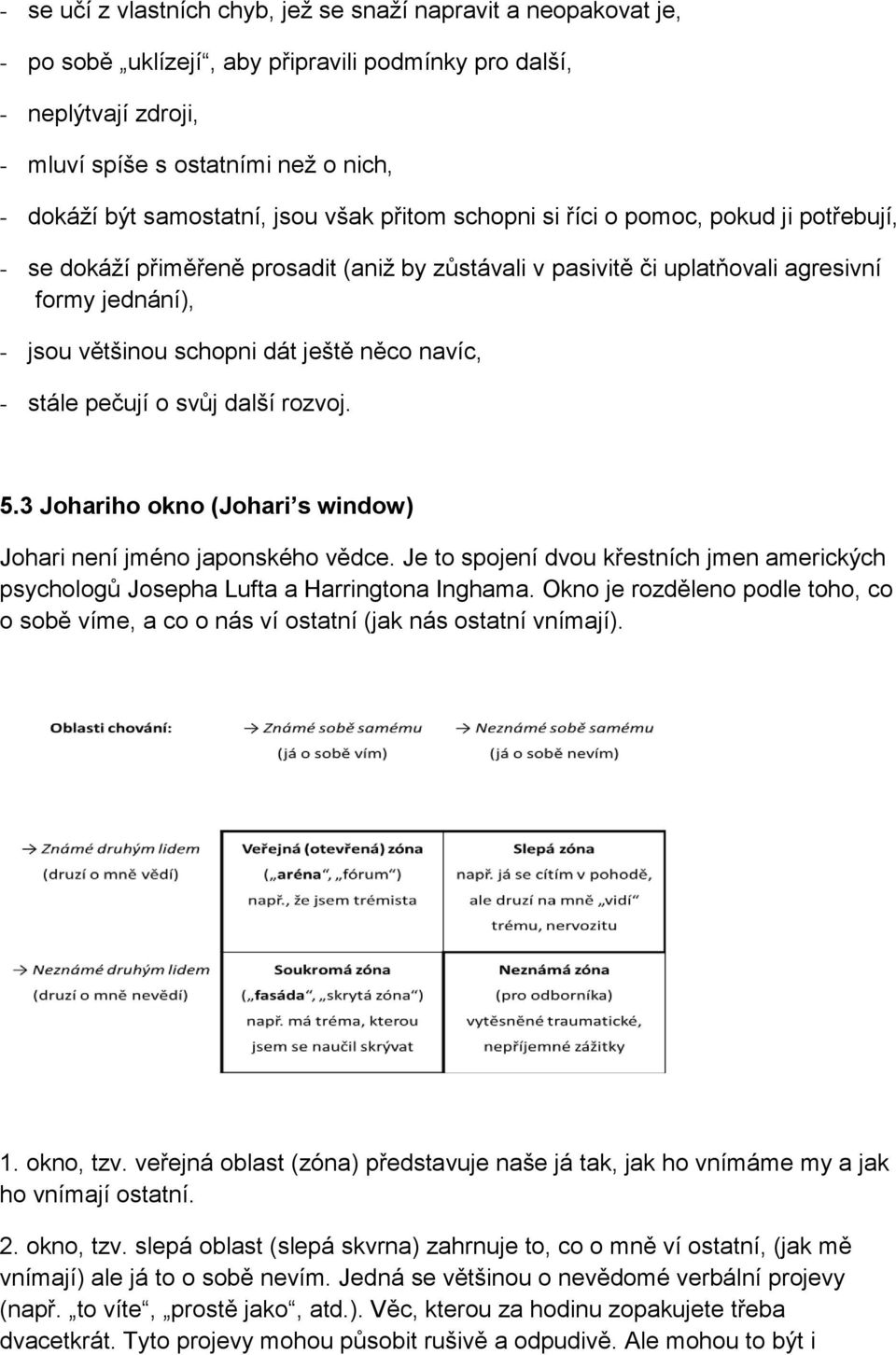 dát ještě něco navíc, - stále pečují o svůj další rozvoj. 5.3 Johariho okno (Johari s window) Johari není jméno japonského vědce.
