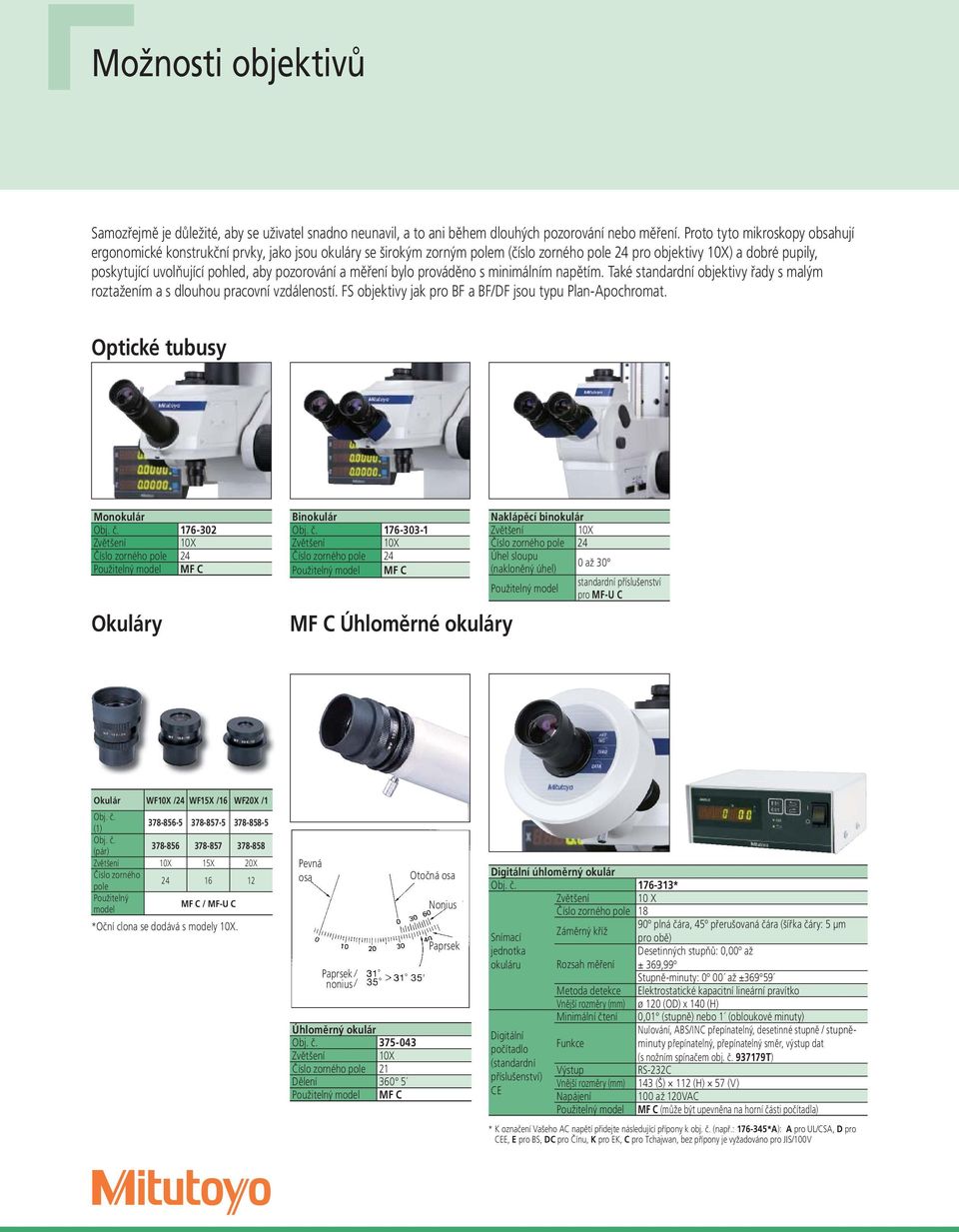 pozorování a měření bylo prováděno s minimálním napětím. Také standardní objektivy řady s malým roztažením a s dlouhou pracovní vzdáleností. FS objektivy jak pro BF a BF/DF jsou typu Plan-Apochromat.