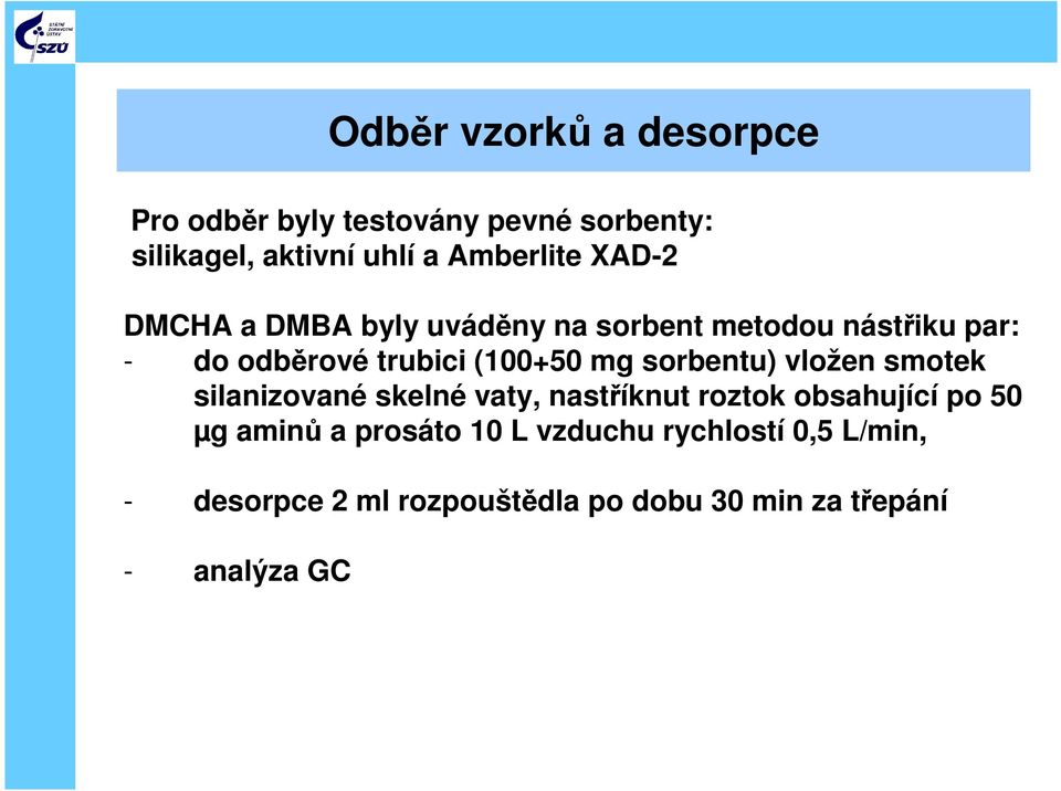 sorbentu) vložen smotek silanizované skelné vaty, nastříknut roztok obsahující po 50 µg aminů a