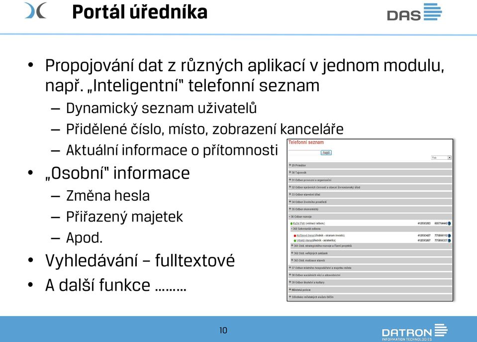 místo, zobrazení kanceláře Aktuální informace o přítomnosti Osobní