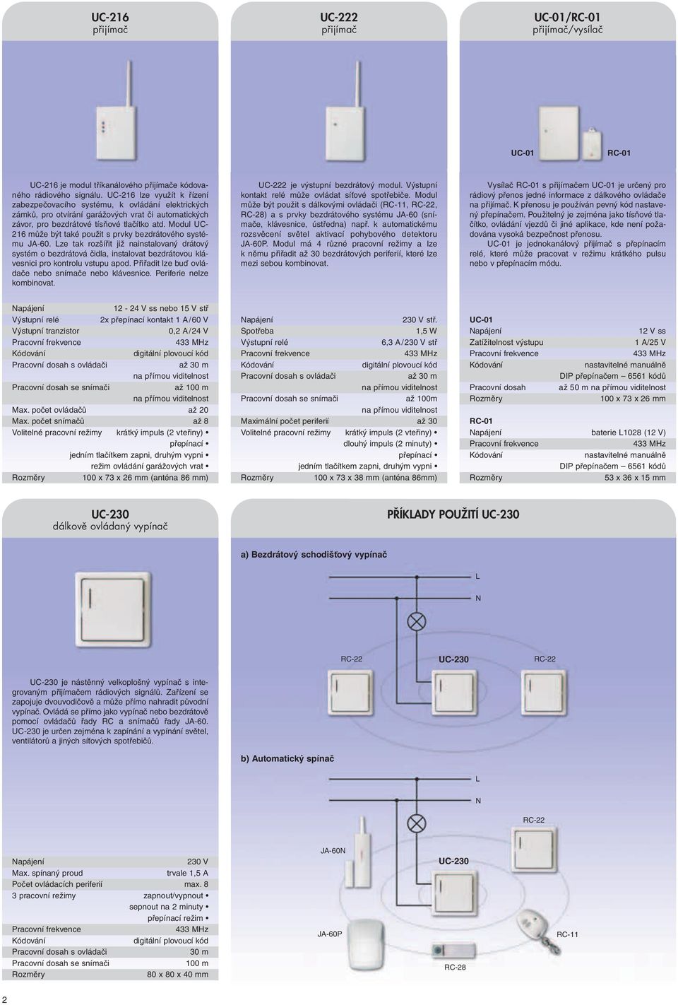 Modul UC- 216 může být také použit s prvky bezdrátového systému JA-60. Lze tak rozšířit již nainstalovaný drátový systém o bezdrátová čidla, instalovat bezdrátovou klávesnici pro kontrolu vstupu apod.