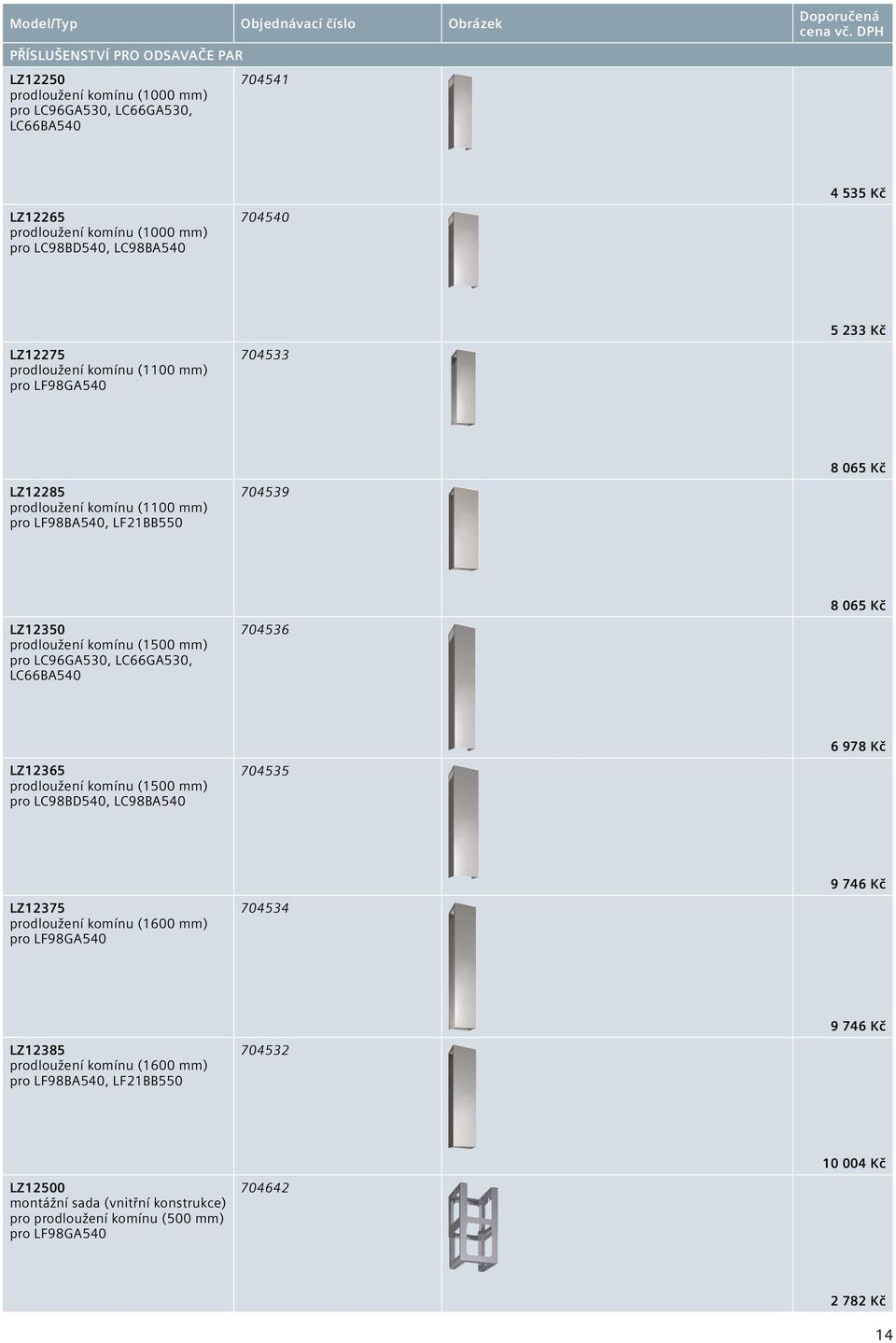 LC96GA530, LC66GA530, LC66BA540 704536 8 065 Kč LZ12365 prodloužení komínu (1500 mm) pro LC98BD540, LC98BA540 704535 6 978 Kč LZ12375 prodloužení komínu (1600 mm) pro LF98GA540 704534 9 746