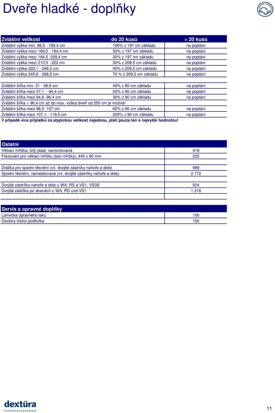 mezi 210,5-222 cm 30% z 209,5 cm základu na poptání Zvláštní výška 222,1-248,5 cm 50% z 209,5 cm základu na poptání Zvláštní výška 245,6-268,5 cm 70 % z 209,5 cm základu na poptání Zvláštní šířka min.