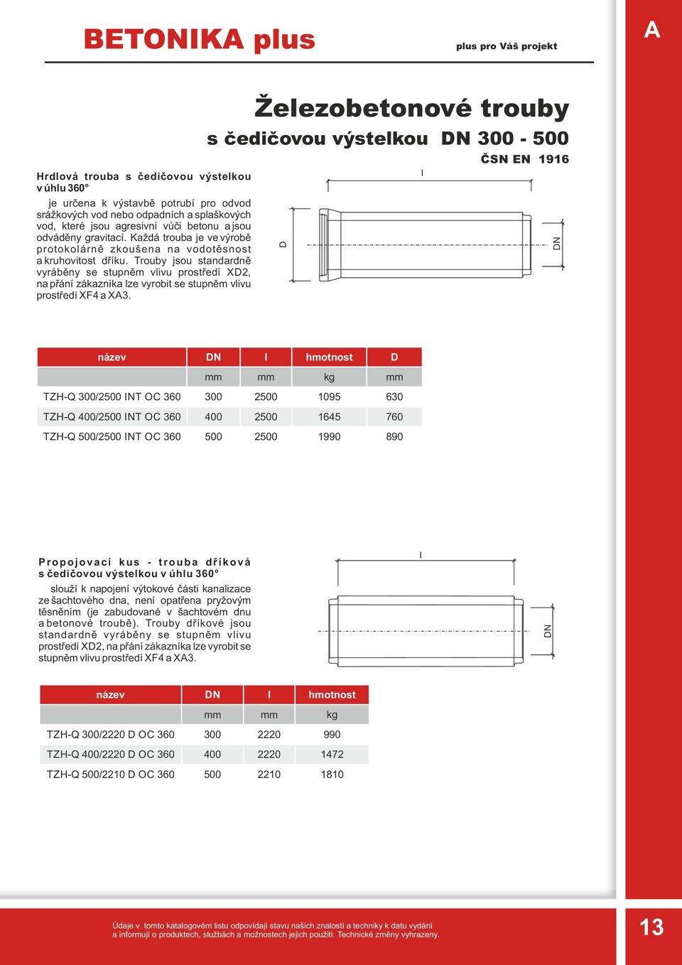 Trouby jsou standardně vyráběny se stupněm vlivu prostředí XD2, na přání zákazníka lze vyrobit se stupněm vlivu prostředí XF4 a XA3.