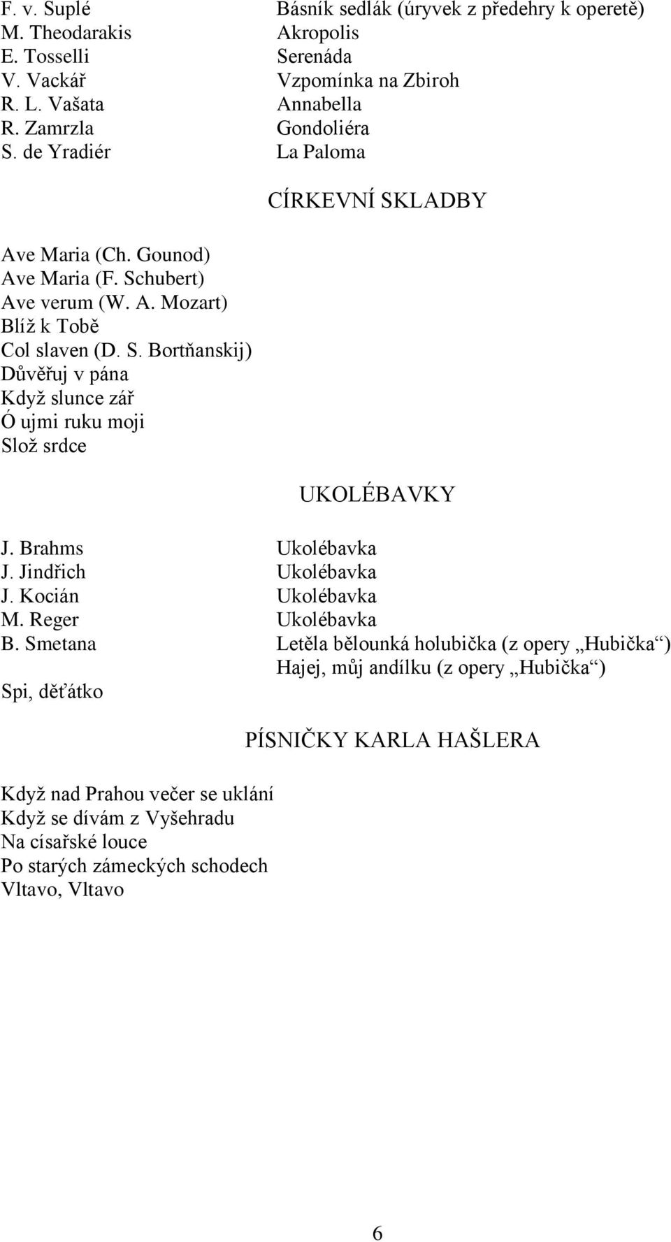 Brahms Ukolébavka J. Jindřich Ukolébavka J. Kocián Ukolébavka M. Reger Ukolébavka B.