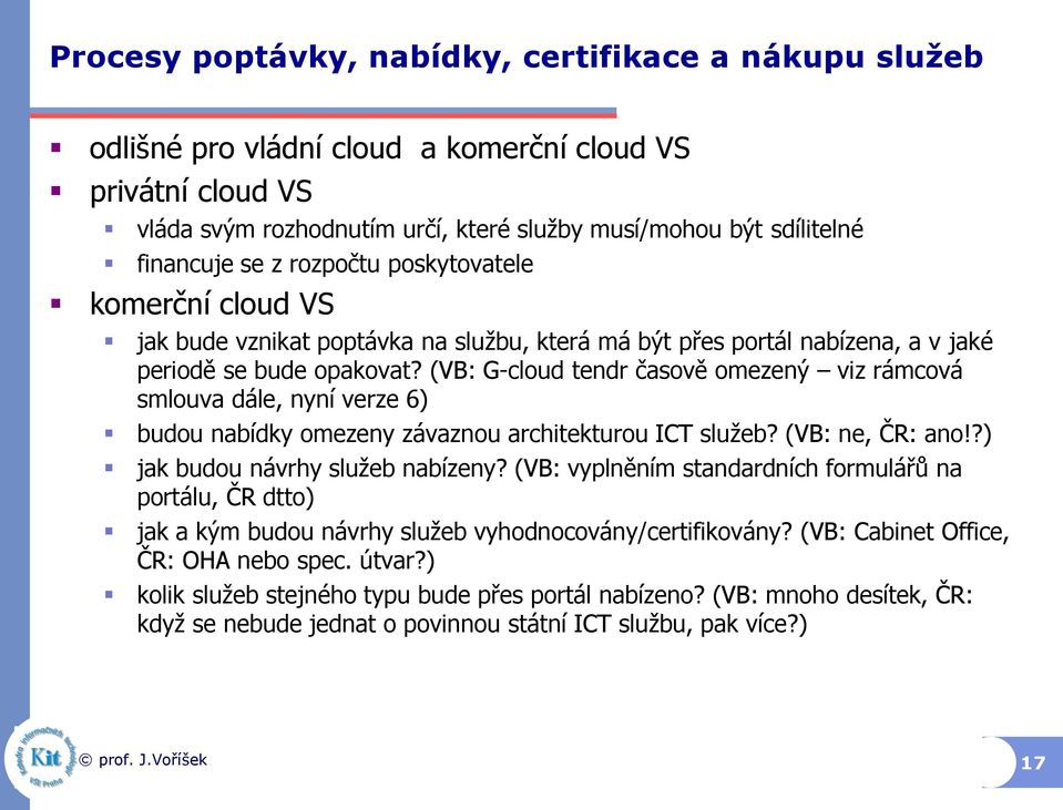 (VB: G-cloud tendr časově omezený viz rámcová smlouva dále, nyní verze 6) budou nabídky omezeny závaznou architekturou ICT služeb? (VB: ne, ČR: ano!?) jak budou návrhy služeb nabízeny?