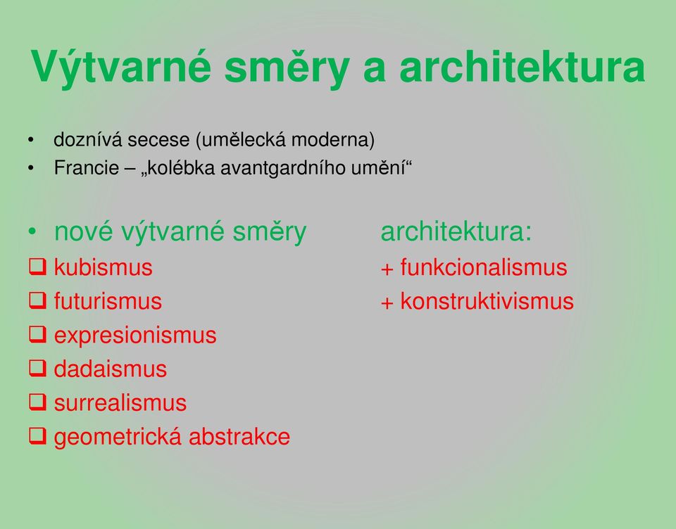 směry kubismus futurismus expresionismus dadaismus