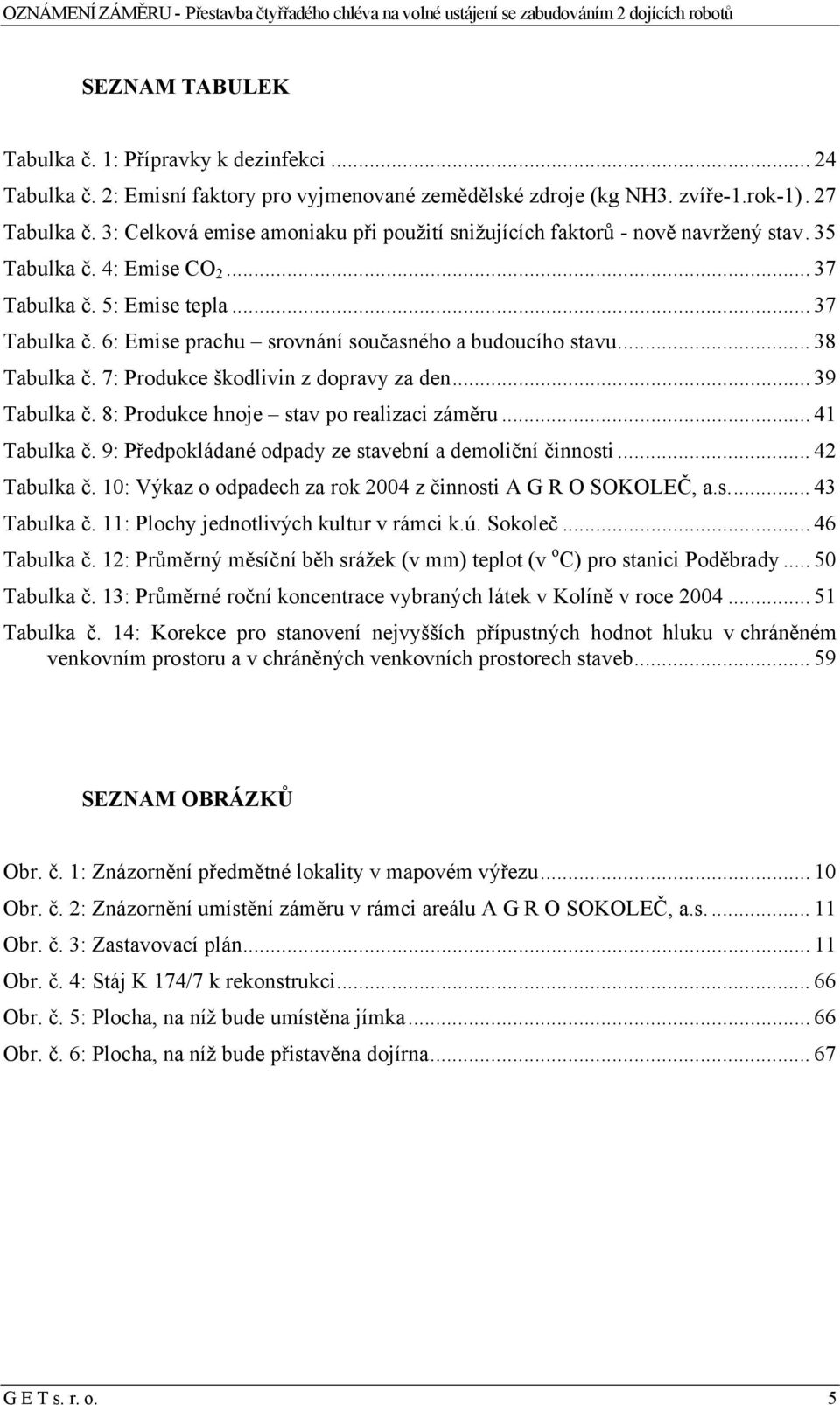 .. 38 Tabulka č. 7: Produkce škodlivin z dopravy za den... 39 Tabulka č. 8: Produkce hnoje stav po realizaci záměru... 41 Tabulka č. 9: Předpokládané odpady ze stavební a demoliční činnosti.