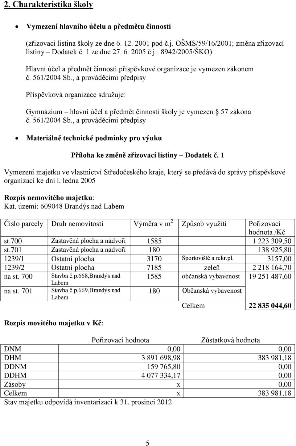 , a prováděcími předpisy Příspěvková organizace sdružuje: Gymnázium hlavní účel a předmět činnosti školy je vymezen 57 zákona č. 561/2004 Sb.