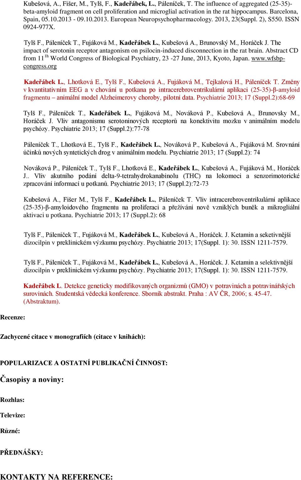 , Horáček J. The impact of serotonin receptor antagonism on psilocin-induced disconnection in the rat brain.