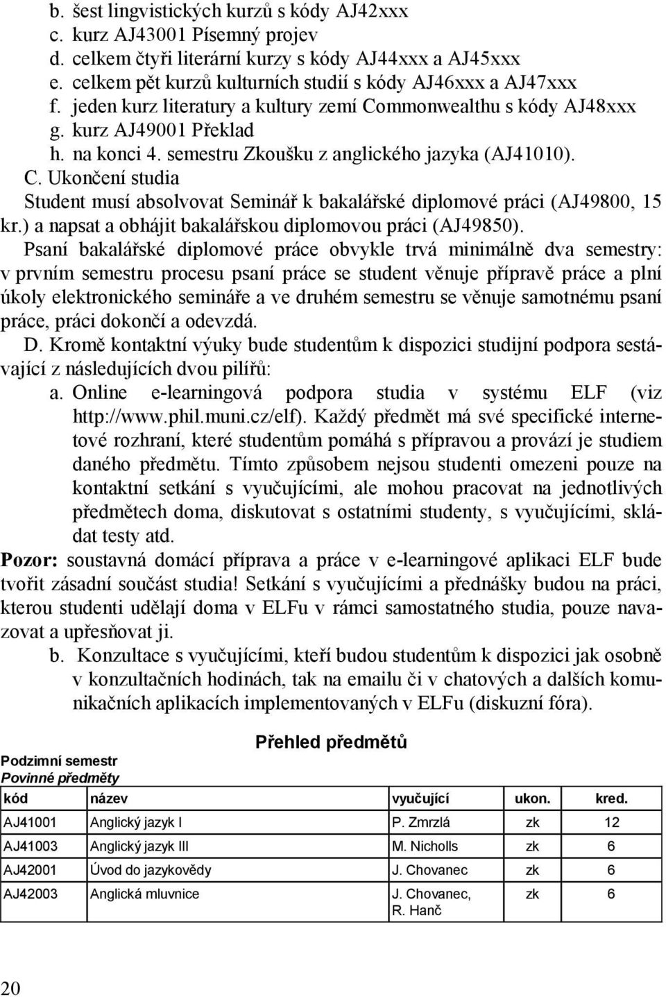 ) a napsat a obhájit bakalářskou diplomovou práci (AJ49850).