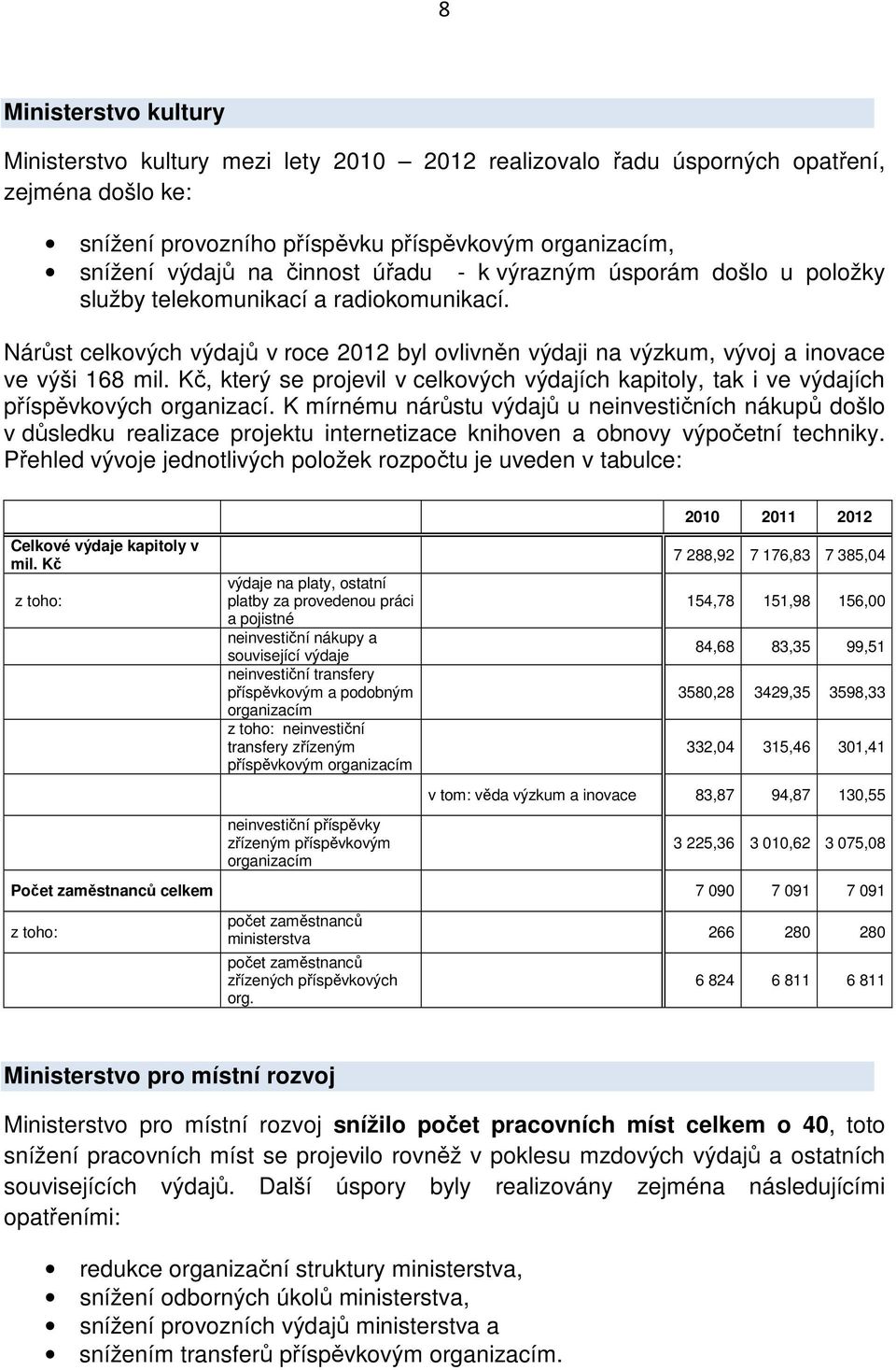 Kč, který se projevil v celkových výdajích kapitoly, tak i ve výdajích příspěvkových organizací.