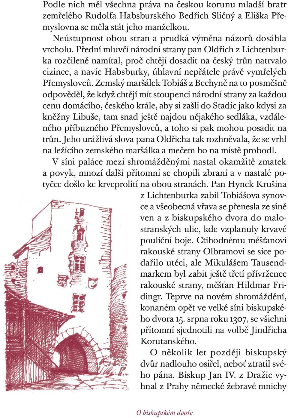 Přední mluvčí národní strany pan Oldřich z Lichtenburka rozčileně namítal, proč chtějí dosadit na český trůn natrvalo cizince, a navíc Habsburky, úhlavní nepřátele právě vymřelých Přemyslovců.