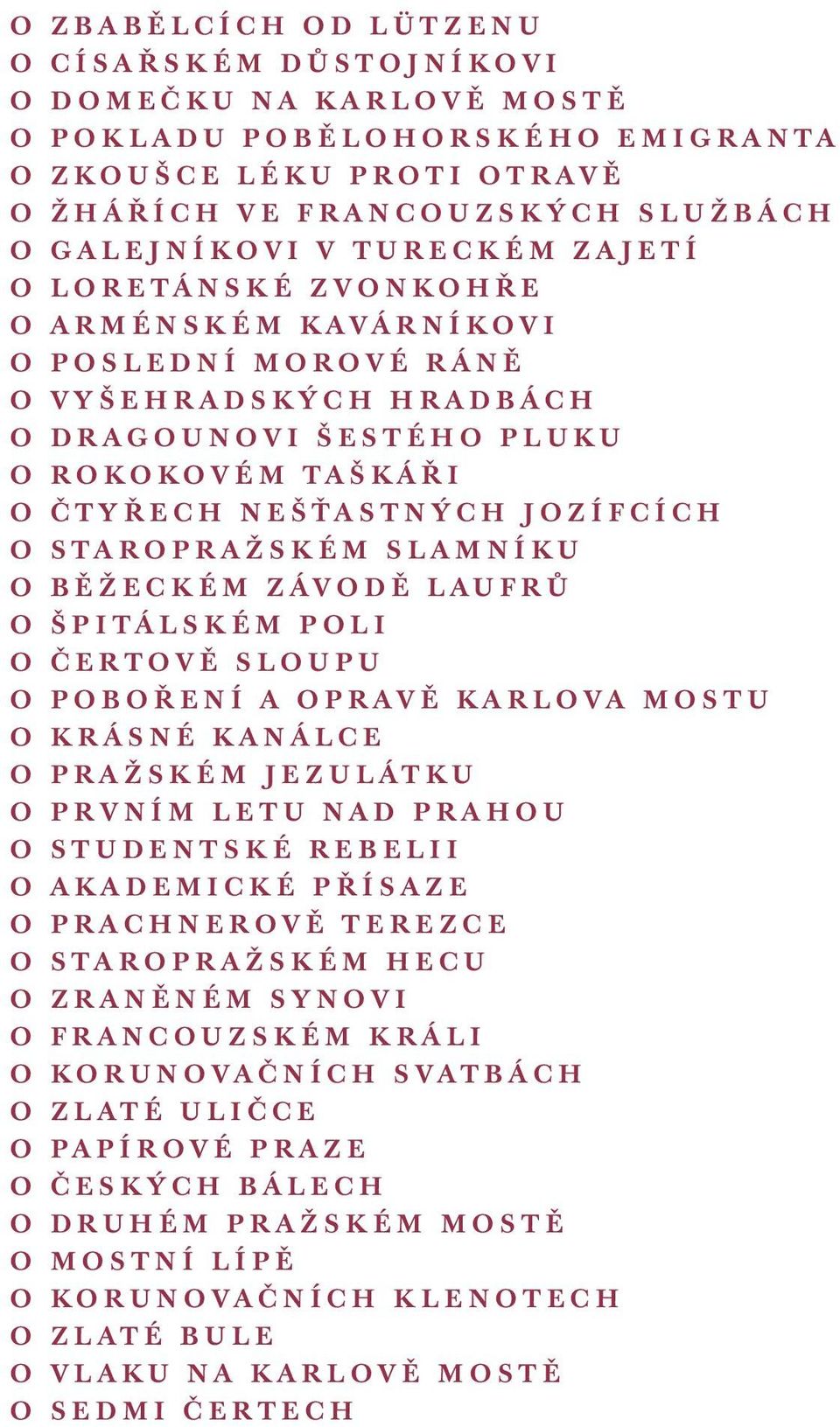 SLAMNÍKU O BĚŽECKÉM ZÁVODĚ LAUFRŮ O ŠPITÁLSKÉM POLI O ČERTOVĚ SLOUPU O POBOŘENÍ A OPRAVĚ KARLOVA MOSTU O KRÁSNÉ KANÁLCE O PRAŽSKÉM JEZULÁTKU O PRVNÍM LETU NAD PRAHOU O STUDENTSKÉ REBELII O AKADEMICKÉ