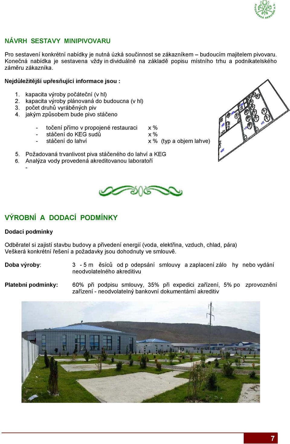 kapacita výroby plánovaná do budoucna (v hl) 3. počet druhů vyráběných piv 4.