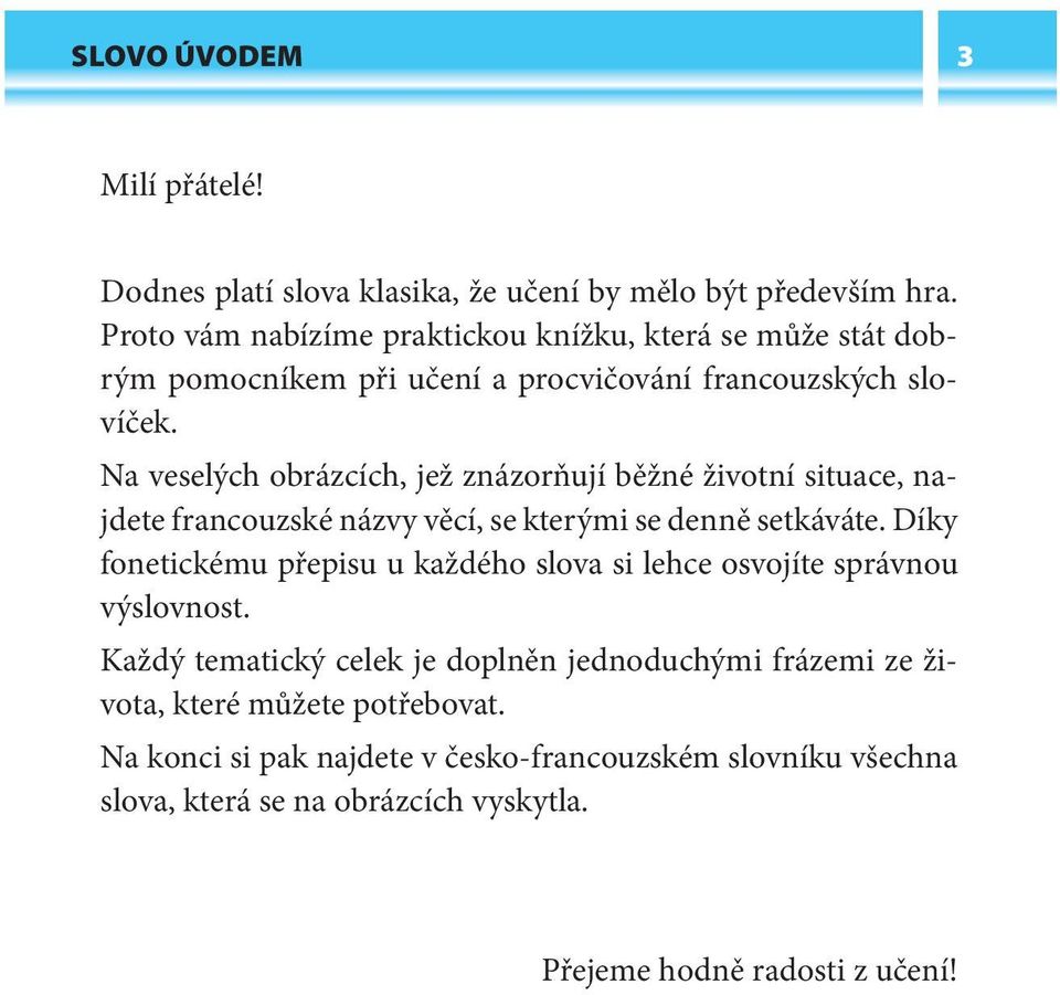 Na veselých obrázcích, jež znázorňují běžné životní situace, najdete francouzské názvy věcí, se kterými se denně setkáváte.