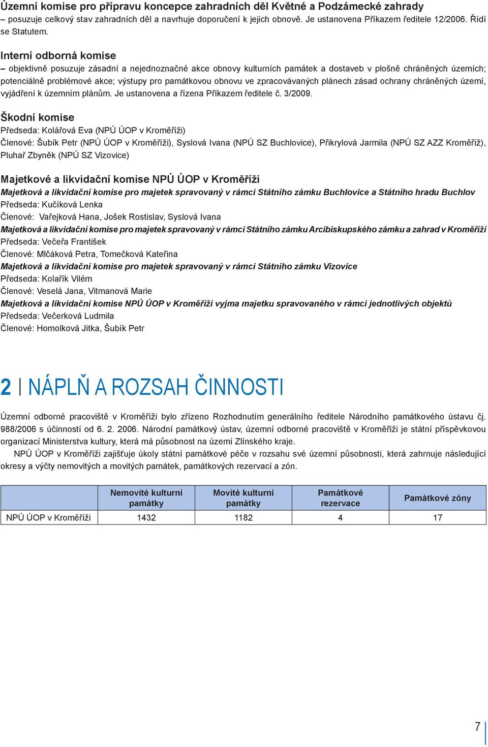 Interní odborná komise objektivně posuzuje zásadní a nejednoznačné akce obnovy kulturních památek a dostaveb v plošně chráněných územích; potenciálně problémové akce; výstupy pro památkovou obnovu ve