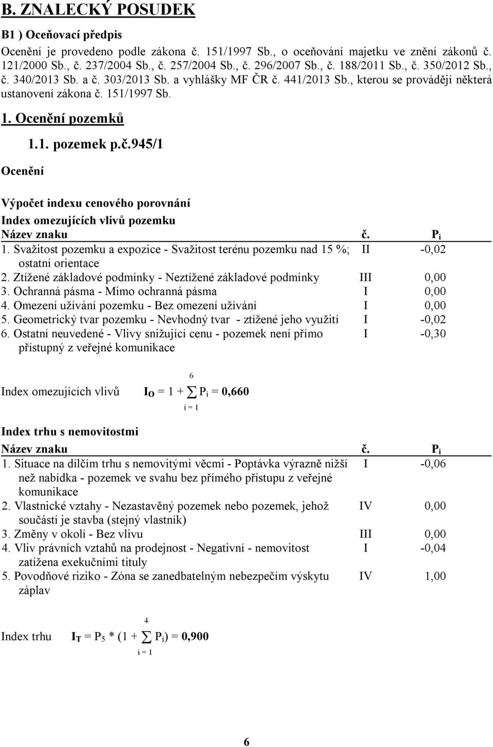 P i 1. Svažitost pozemku a expozice - Svažitost terénu pozemku nad 15 %; II -0,02 ostatní orientace 2. Ztížené základové podmínky - Neztížené základové podmínky III 0,00 3.