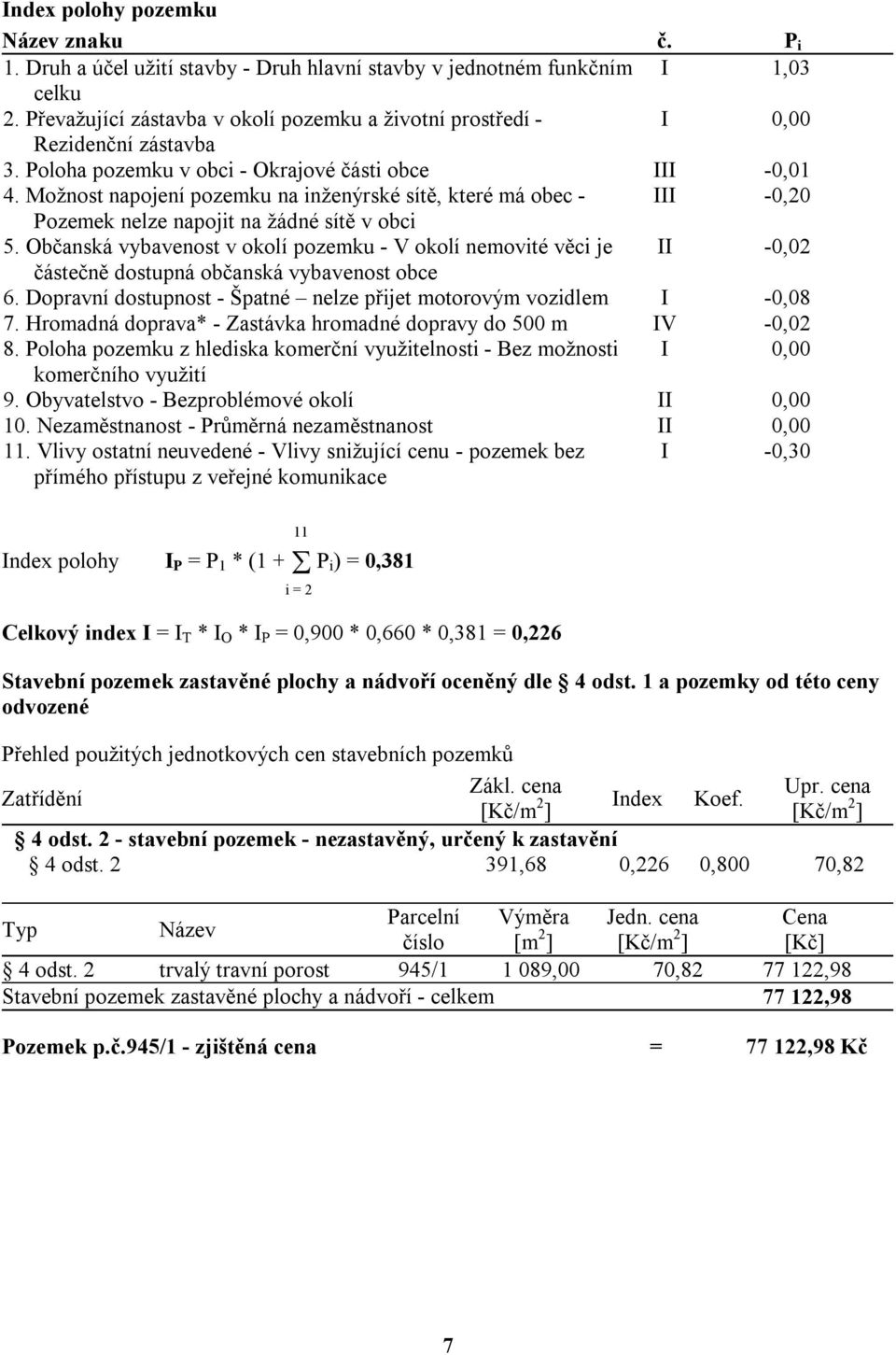 Možnost napojení pozemku na inženýrské sítě, které má obec - III -0,20 Pozemek nelze napojit na žádné sítě v obci 5.