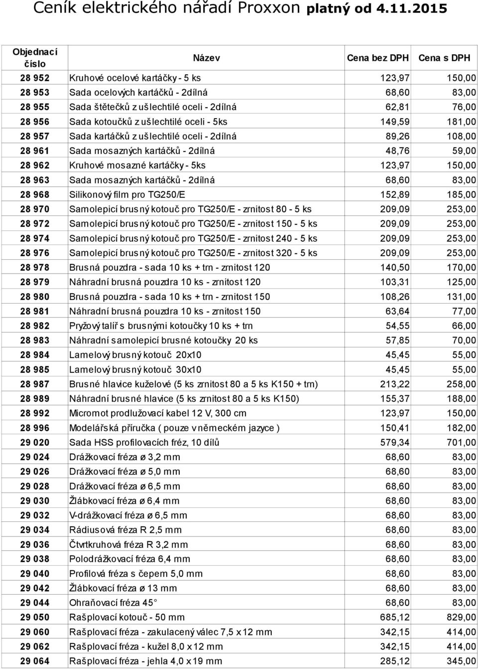 ušlechtilé oceli - 2dílná 62,81 76,00 Sada kotoučků z ušlechtilé oceli - 5ks 149,59 181,00 Sada kartáčků z ušlechtilé oceli - 2dílná 89,26 108,00 Sada mosazných kartáčků - 2dílná 48,76 59,00 Kruhové