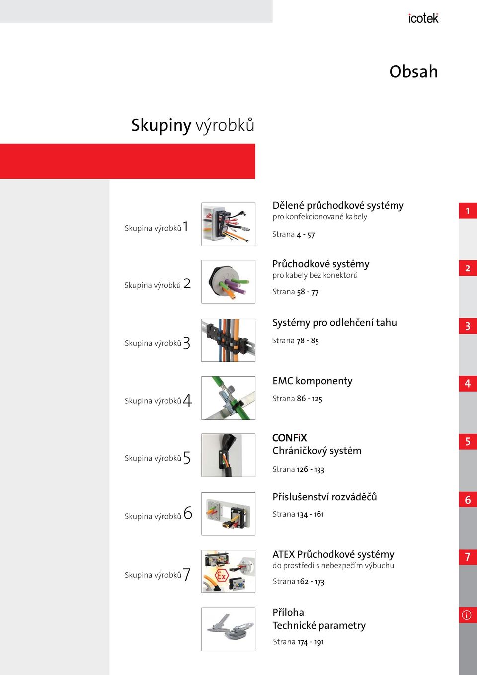 4 EMC komponenty Strana 86-125 Skupina výrobků 5 Chráničkový systém Strana 126-133 Skupina výrobků 6 Příslušenství rozváděčů Strana