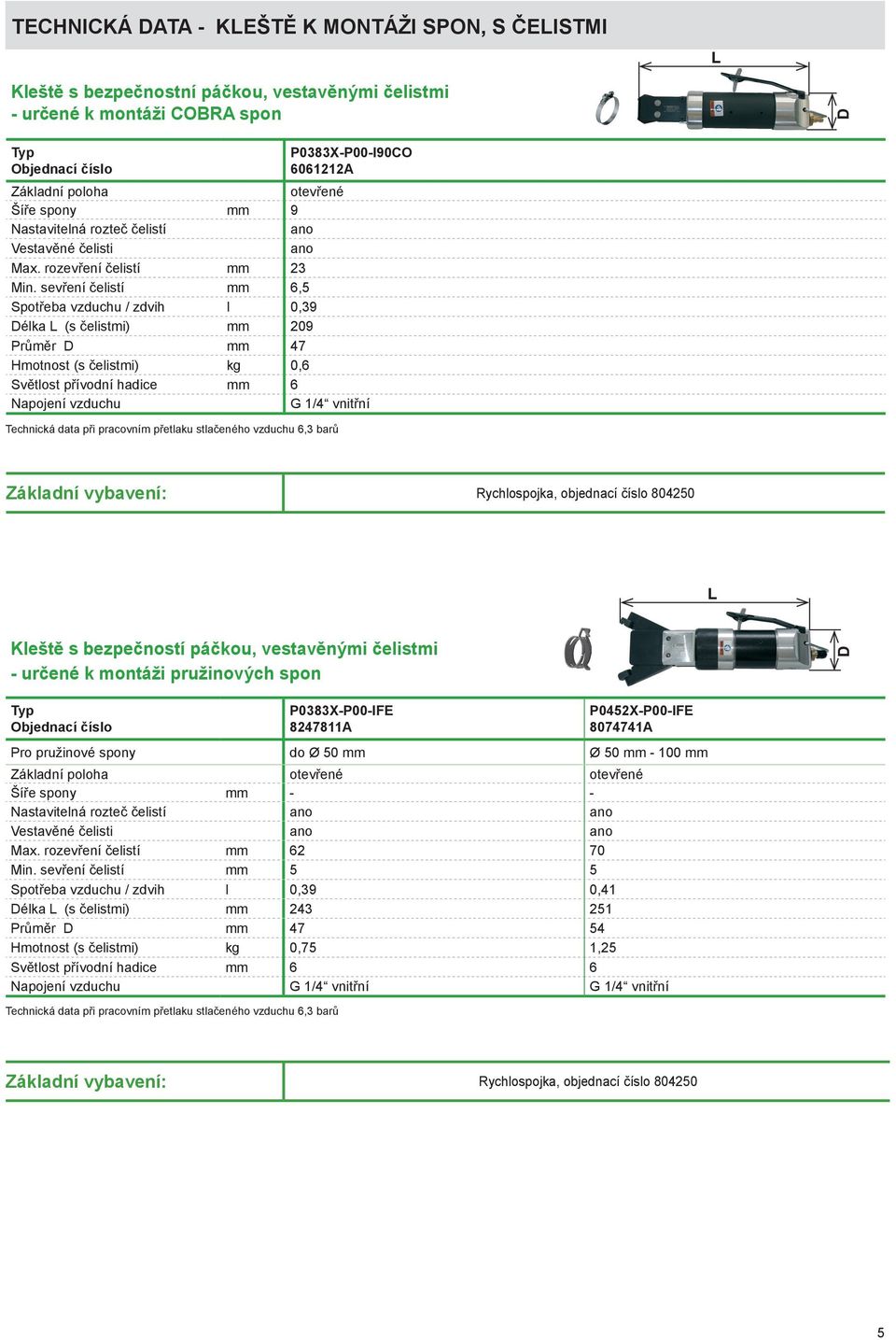 sevření čelistí mm 6,5 Spotřeba vzduchu / zdvih l 0,39 élka L (s čelistmi) mm 209 Průměr mm 47 Hmotnost (s čelistmi) kg 0,6 Světlost přívodní hadice mm 6 Napojení vzduchu G 1/4 vnitřní Technická data