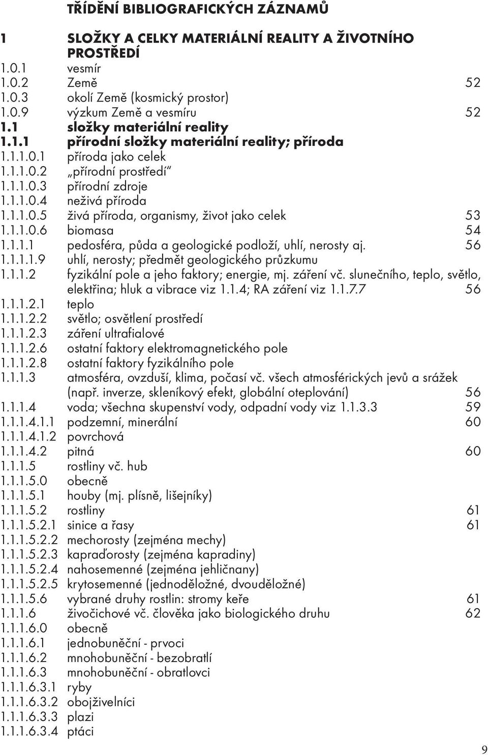 1.1.0.6 biomasa 54 1.1.1.1 pedosféra, půda a geologické podloží, uhlí, nerosty aj. 56 1.1.1.1.9 uhlí, nerosty; předmět geologického průzkumu 1.1.1.2 fyzikální pole a jeho faktory; energie, mj.