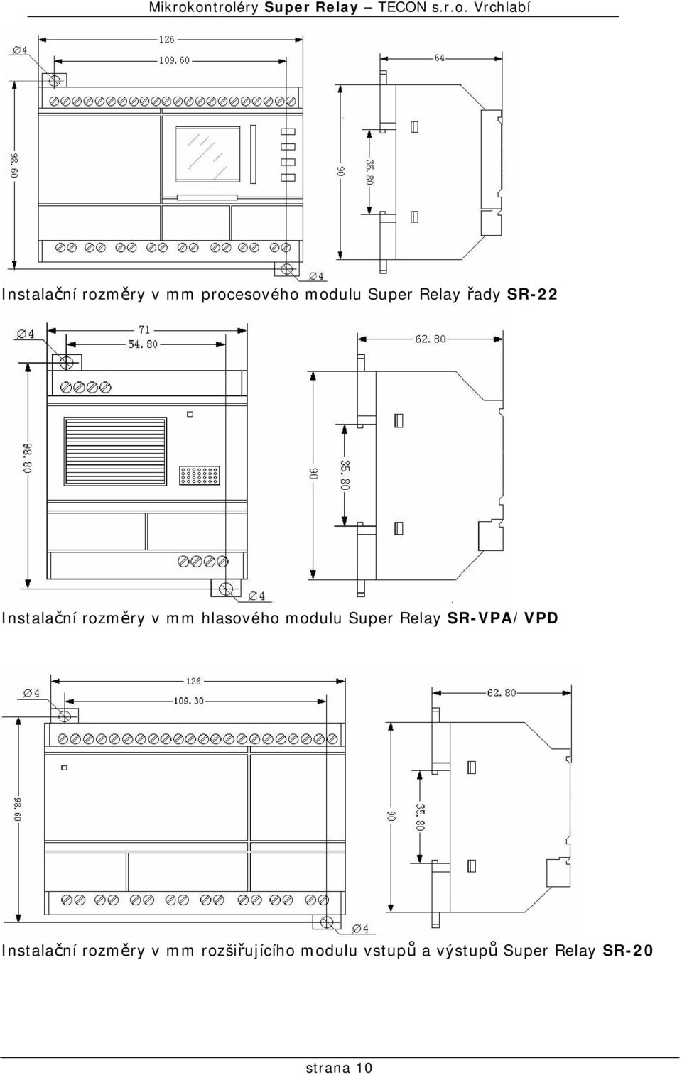 Super Relay SR-VPA/VPD Instalační rozměry v mm