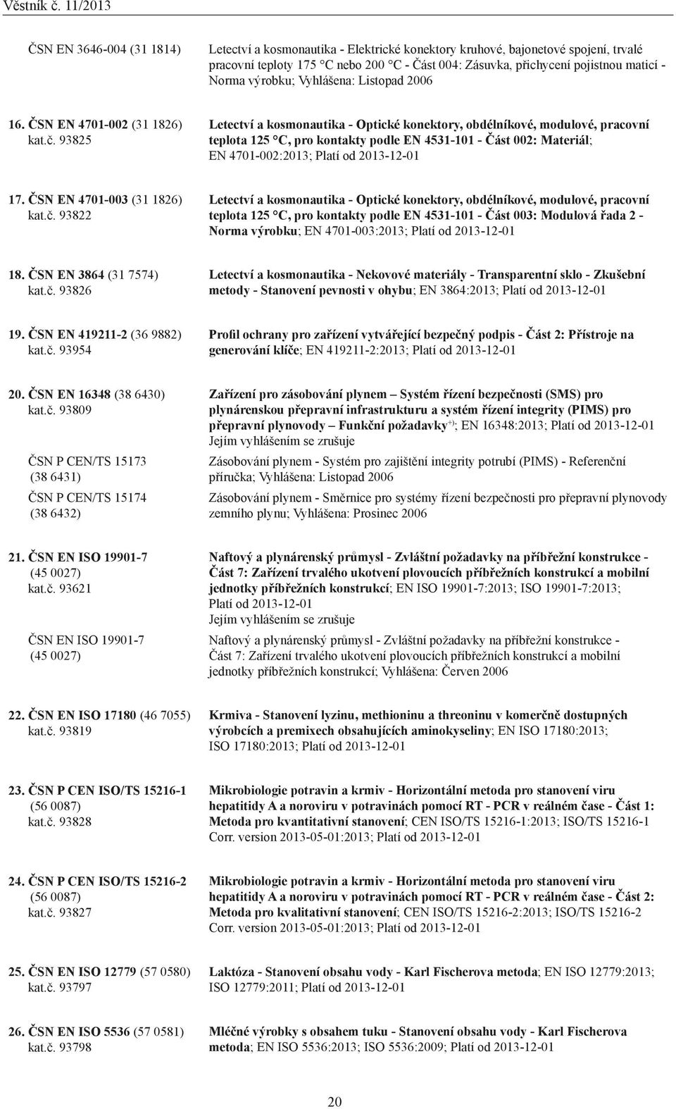 93825 Letectví a kosmonautika - Optické konektory, obdélníkové, modulové, pracovní teplota 125 C, pro kontakty podle EN 4531-101 - Část 002: Materiál; EN 4701-002:2013; Platí od 2013-12-01 17.