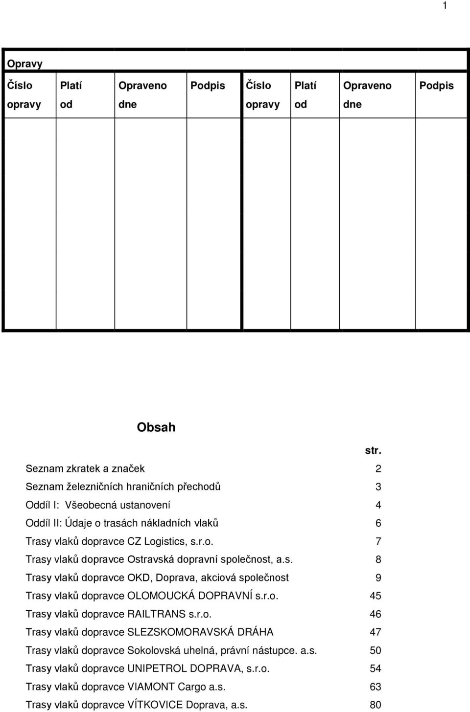 s. 8 Trasy vlaků dopravce OKD, Doprava, akciová společnost 9 Trasy vlaků dopravce OLOMOUCKÁ DOPRAVNÍ s.r.o. 45 Trasy vlaků dopravce RAILTRANS s.r.o. 46 Trasy vlaků dopravce SLEZSKOMORAVSKÁ DRÁHA 47 Trasy vlaků dopravce Sokolovská uhelná, právní nástupce.