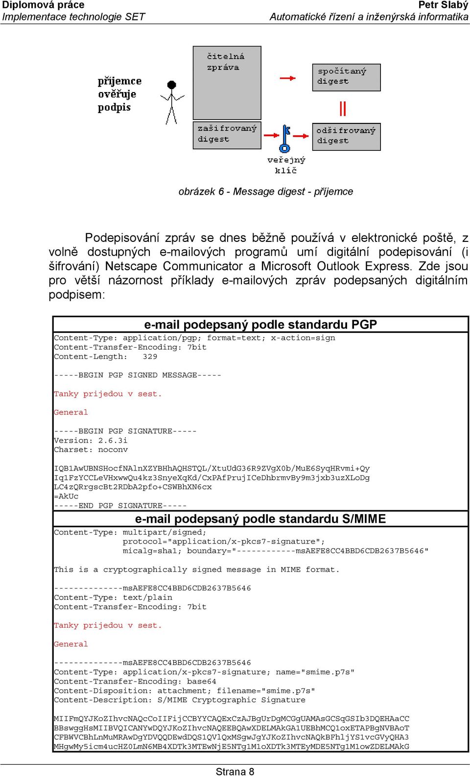 Zde jsou pro větší názornost příklady e-mailových zpráv podepsaných digitálním podpisem: e-mail podepsaný podle standardu PGP Content-Type: application/pgp; format=text; x-action=sign