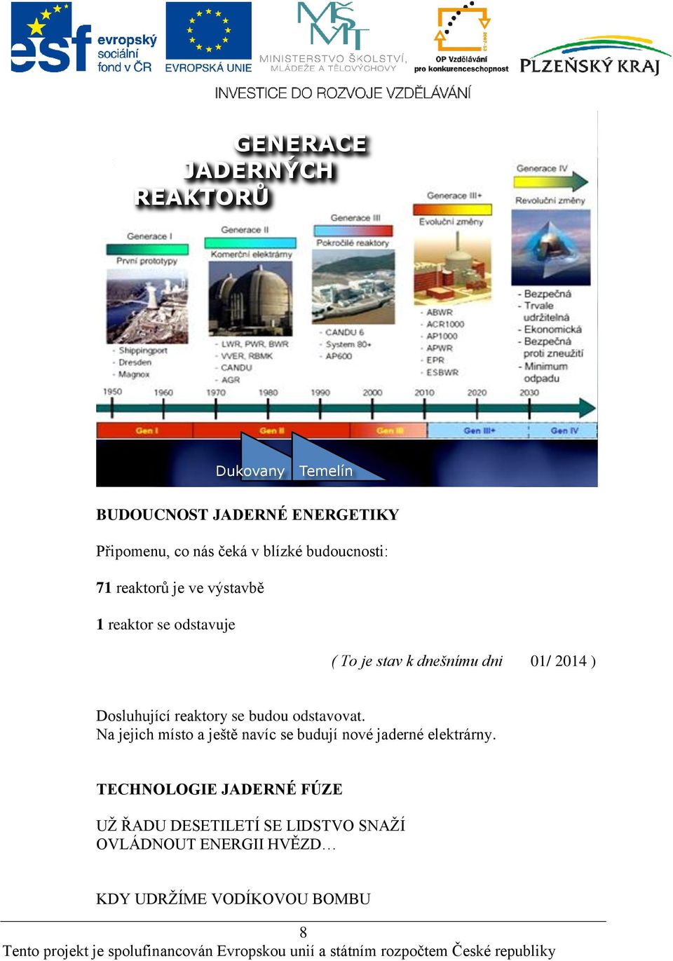 Dosluhující reaktory se budou odstavovat. Na jejich místo a ještě navíc se budují nové jaderné elektrárny.