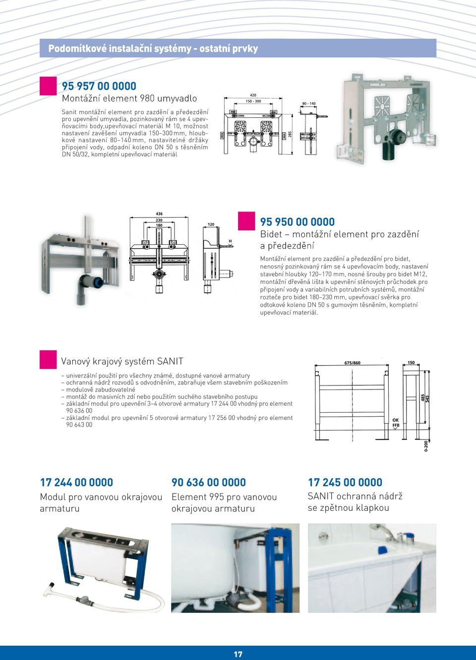 upevňovací materiál 95 950 00 0000 Bidet montážní element pro zazdění a předezdění Montážní element pro zazdění a předezdění pro bidet, nenosný pozinkovaný rám se 4 upevňovacím body, nastavení