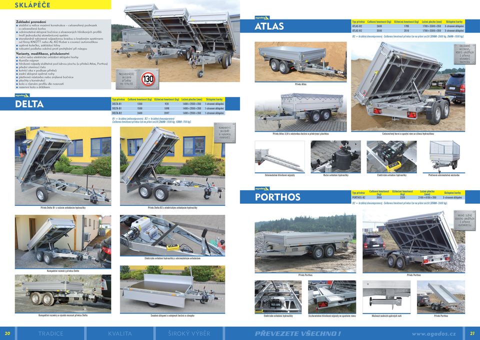 Sklápění korby atlas-b2 1785 1700 3300 350 3-stranné sklápění atlas-b2 2510 1700 3300 350 3-stranné sklápění B2 = brzděný dvounápravový; Celkovou hmotnost přívěsu lze na přání snížit ( kg, kg).