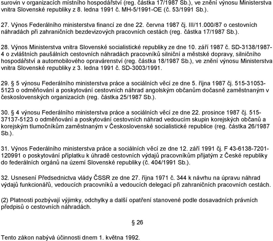 Výnos Ministerstva vnitra Slovenské socialistické republiky ze dne 10. září 1987 č.