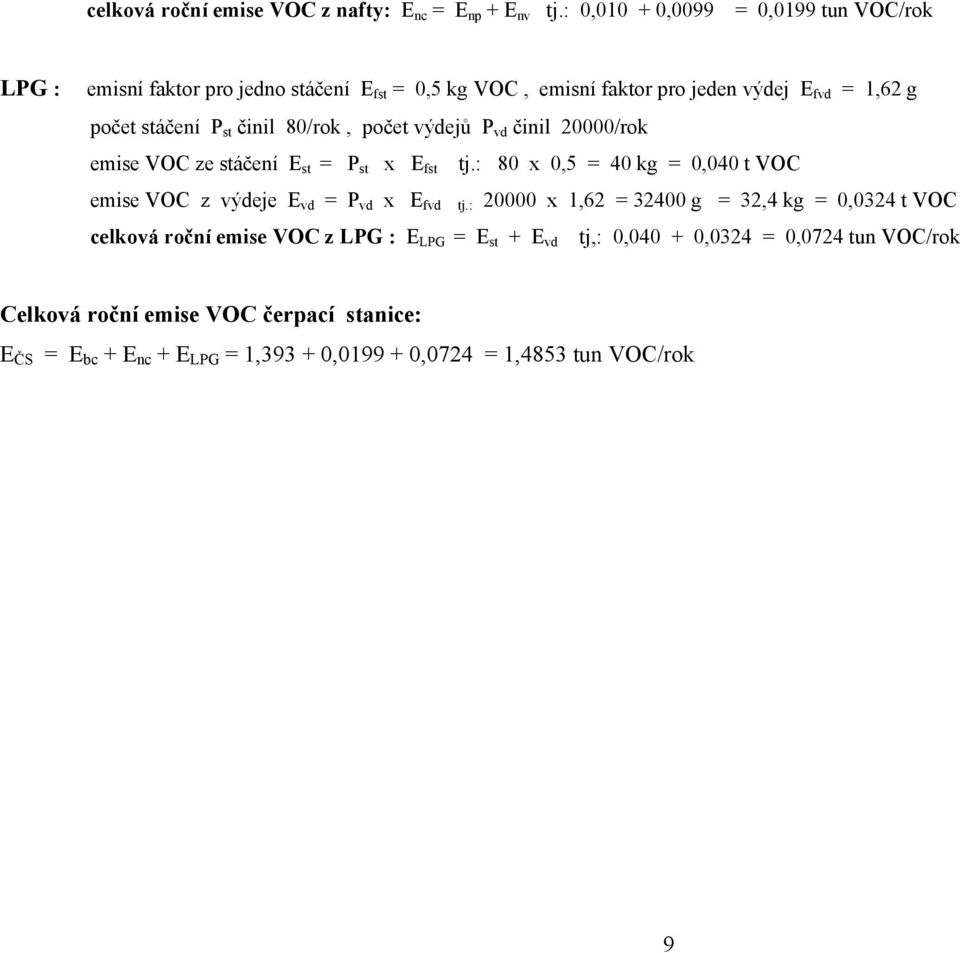 činil 80/rok, počet výdejů P vd činil 20000/rok emise VOC ze stáčení E st = P st x E fst tj.