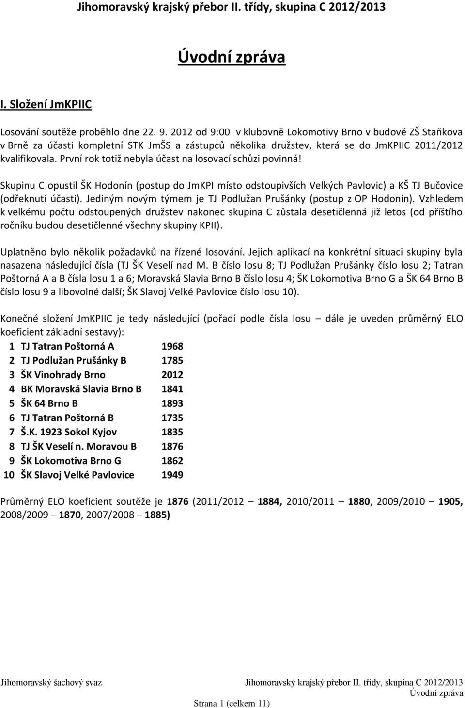 První rok totiž nebyla účast na losovací schůzi povinná! Skupinu C opustil ŠK Hodonín (postup do JmKPI místo odstoupivších Velkých Pavlovic) a KŠ TJ Bučovice (odřeknutí účasti).