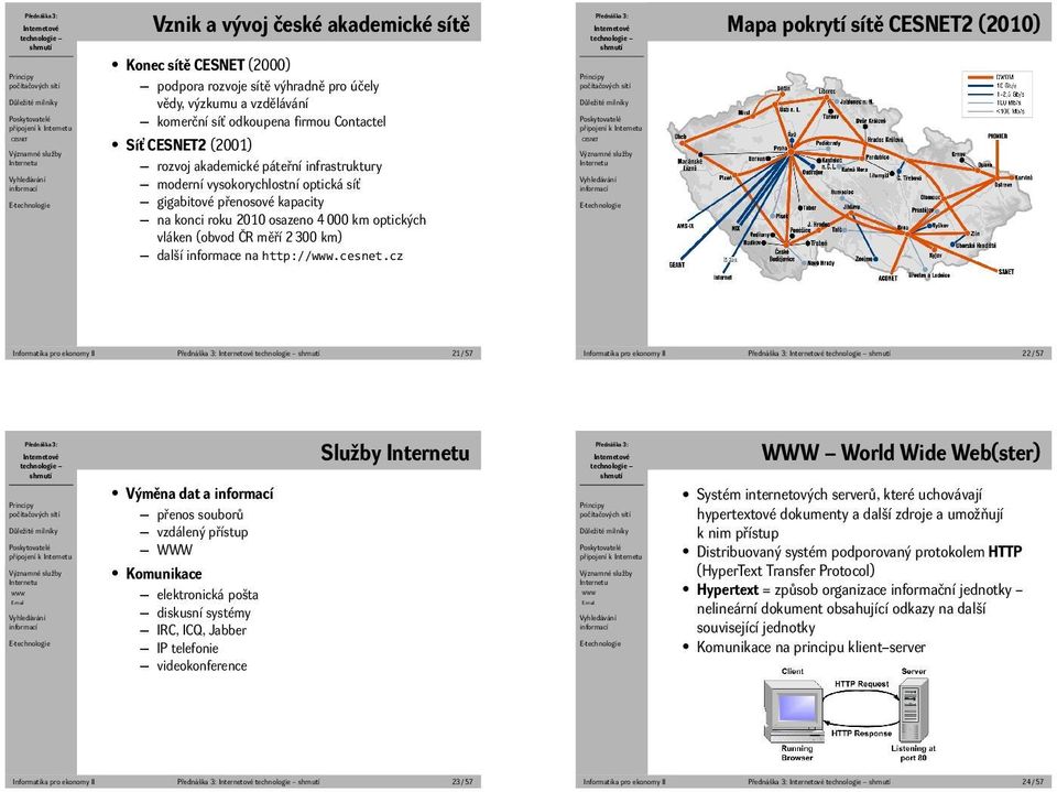 km) další informace na http://wwwcesnetcz připojení k Mapa pokrytí sítě CESNET2 (2010) Informatika pro ekonomy II 21 / 57 Informatika pro ekonomy II 22 / 57 připojení k Výměna dat a přenos souborů