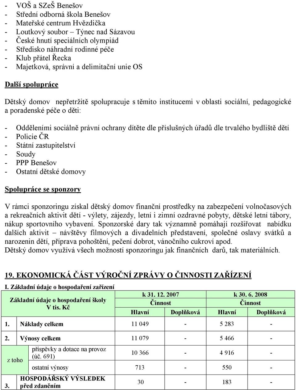 Odděleními sociálně právní ochrany dítěte dle příslušných úřadů dle trvalého bydliště dětí - Policie ČR - Státní zastupitelství - Soudy - PPP Benešov - Ostatní dětské domovy Spolupráce se sponzory V