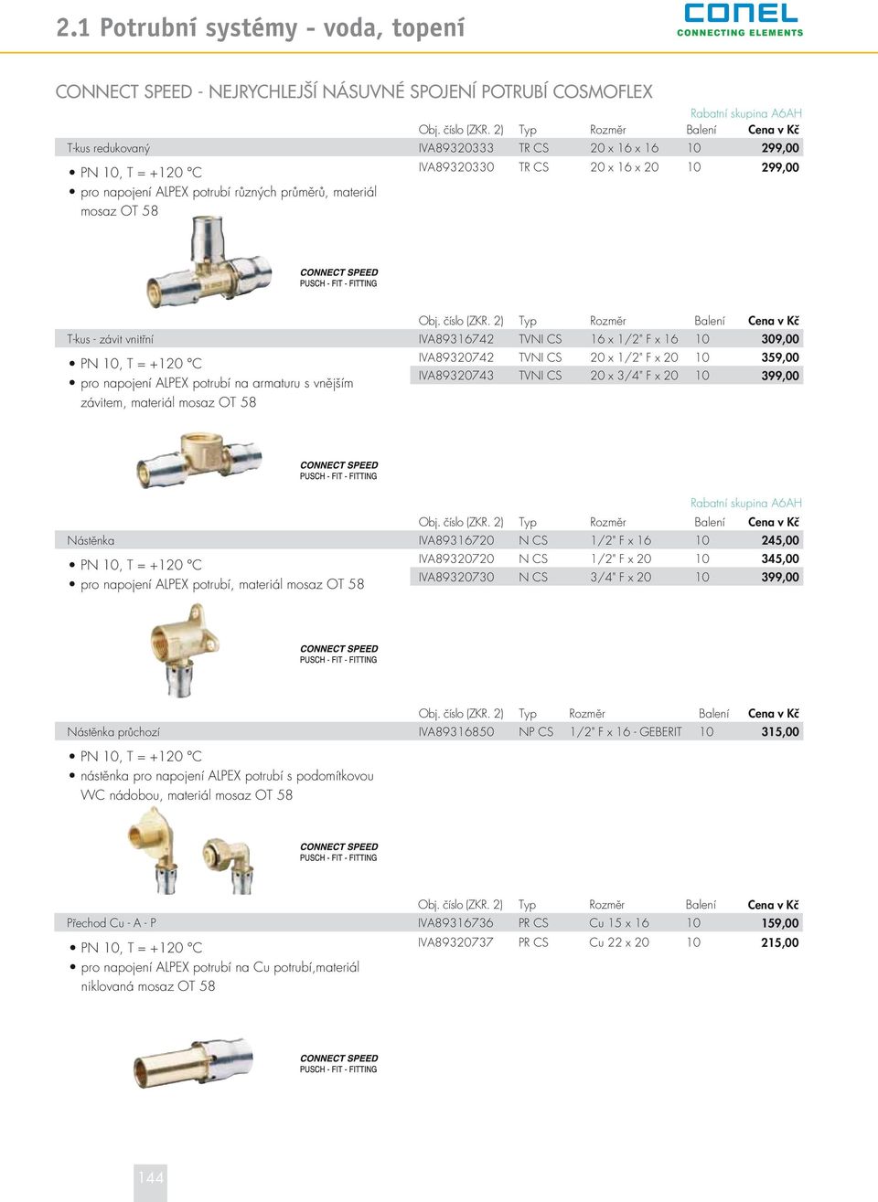 IVA89316720 N CS 1/2" F x 16 10 245,00 pro napojení ALPEX potrubí, materiál IVA89320720 N CS 1/2" F x 20 10 345,00 IVA89320730 N CS 3/4" F x 20 10 399,00 Nástěnka průchozí IVA89316850 NP CS 1/2" F x