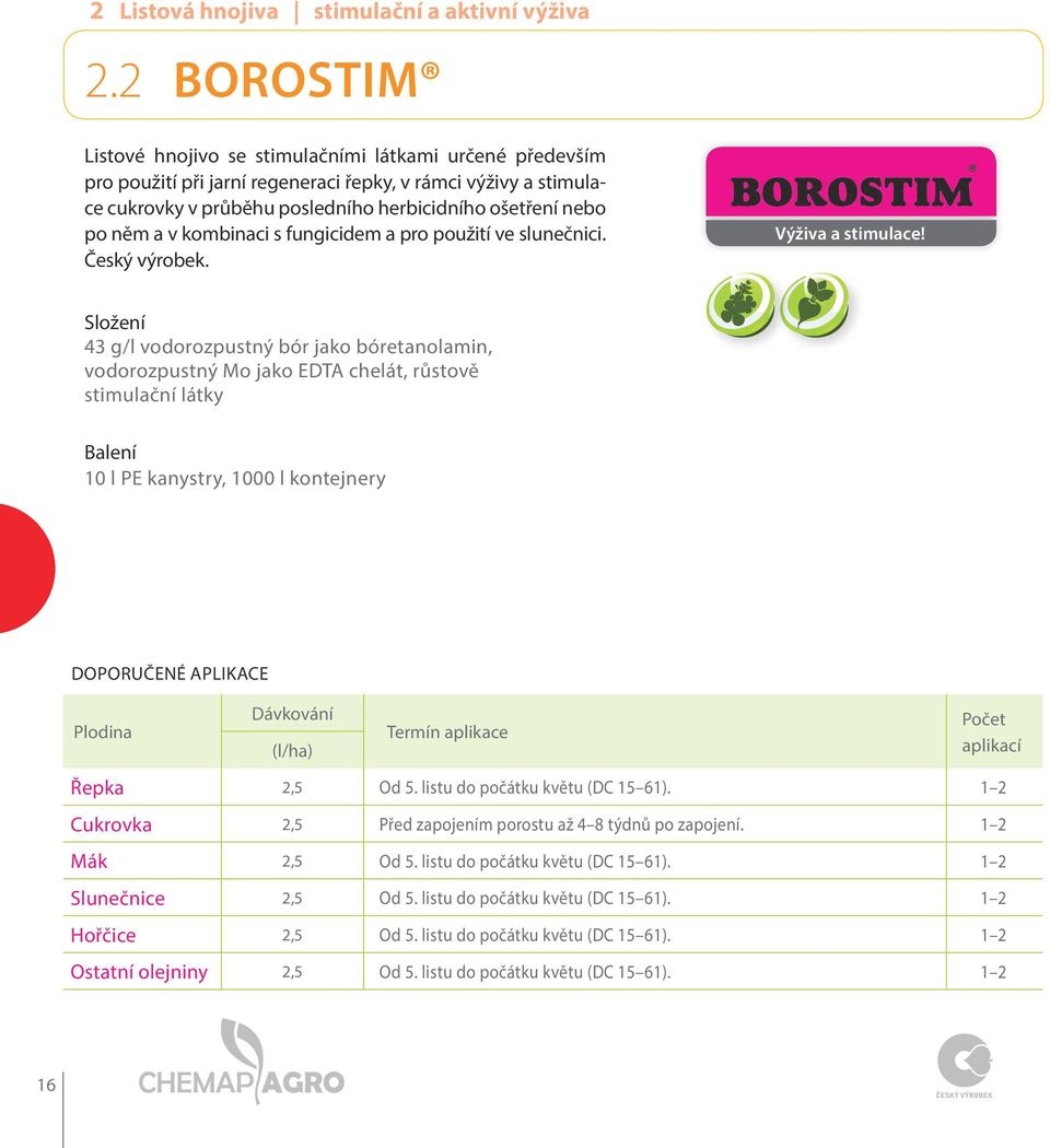 a v kombinaci s fungicidem a pro použití ve slunečnici. Český výrobek. Výživa a stimulace!