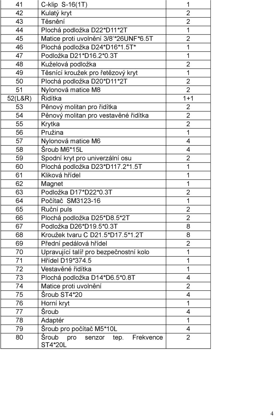 řidítka 55 Krytka 56 Pružina 1 5 Nylonová matice M6 4 58 Šroub M6*15L 4 5 Spodní kryt pro univerzální osu 60 Plochá podložka D3*D11.*1.5T 1 61 Kliková hřídel 1 6 Magnet 1 63 Podložka D1*D*0.