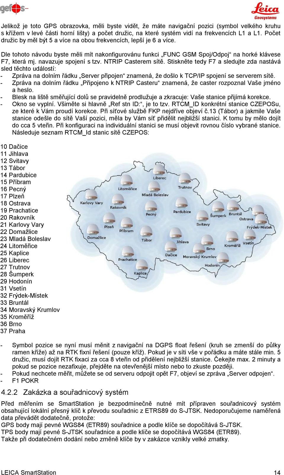 navazuje spojení s tzv. NTRIP Casterem sítě.