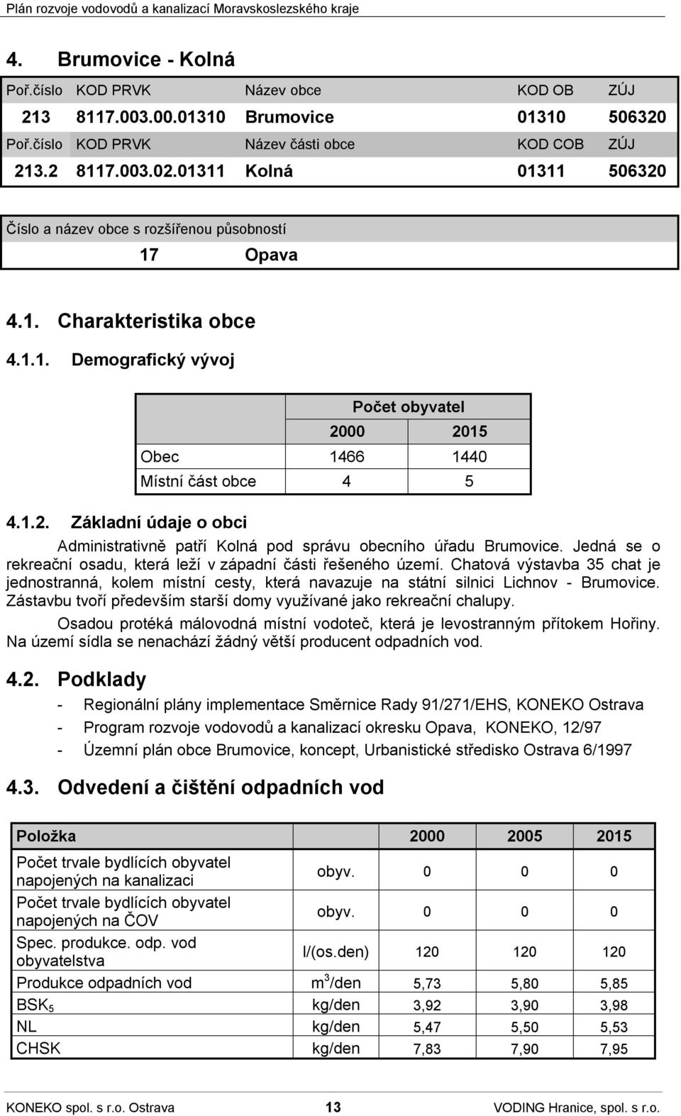 Jedná se o rekreační osadu, která leží v západní části řešeného území. Chatová výstavba 35 chat je jednostranná, kolem místní cesty, která navazuje na státní silnici Lichnov - Brumovice.