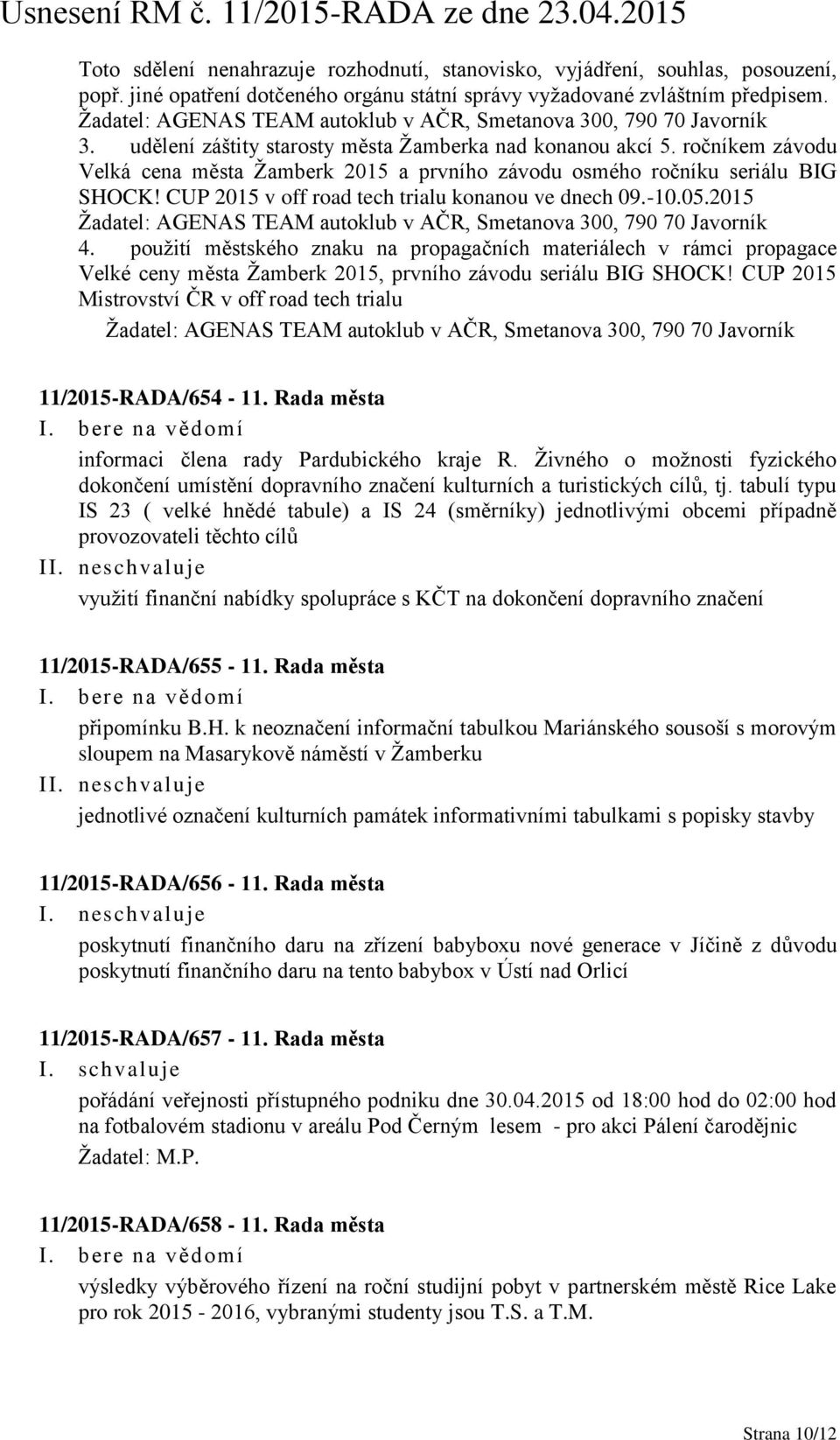 ročníkem závodu Velká cena města Žamberk 2015 a prvního závodu osmého ročníku seriálu BIG SHOCK! CUP 2015 v off road tech trialu konanou ve dnech 09.-10.05.