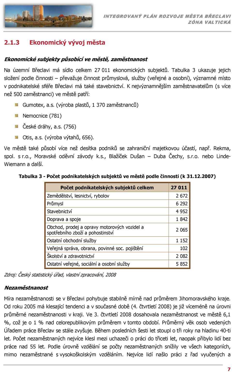 K nejvýznamnějším zaměstnavatelům (s více než 500 zaměstnanci) ve městě patří: Gumotex, a.s. (výroba plastů, 1 370 zaměstnanců) Nemocnice (781) České dráhy, a.s. (756) Otis, a.s. (výroba výtahů, 656).