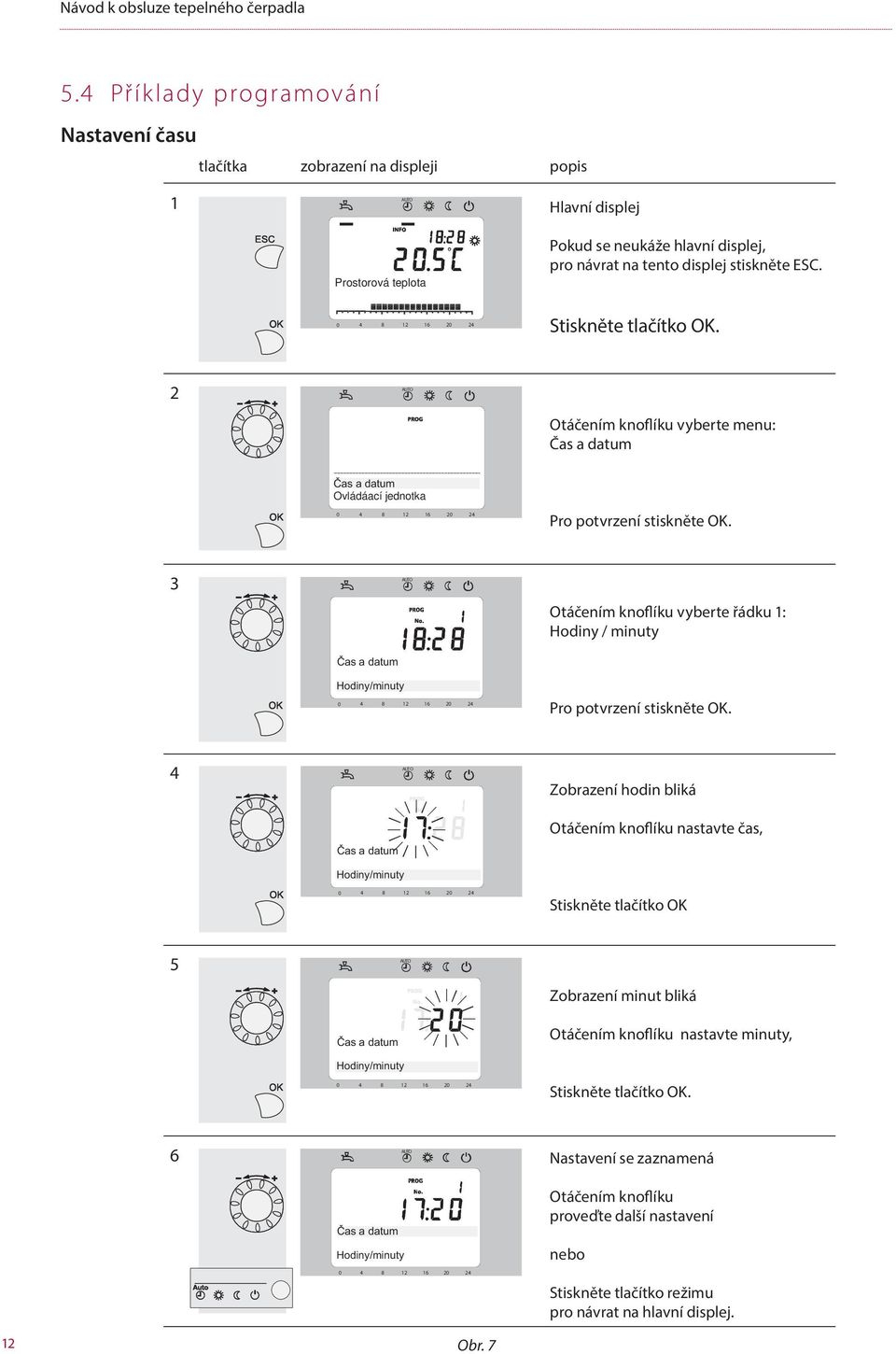 0 4 8 12 16 20 24 Stiskněte tlačítko OK. 2 AUTO Otáčením knoflíku vyberte menu: Čas a datum Text3 Ovládáací jednotka 0 4 8 12 16 20 24 Pro potvrzení stiskněte OK.