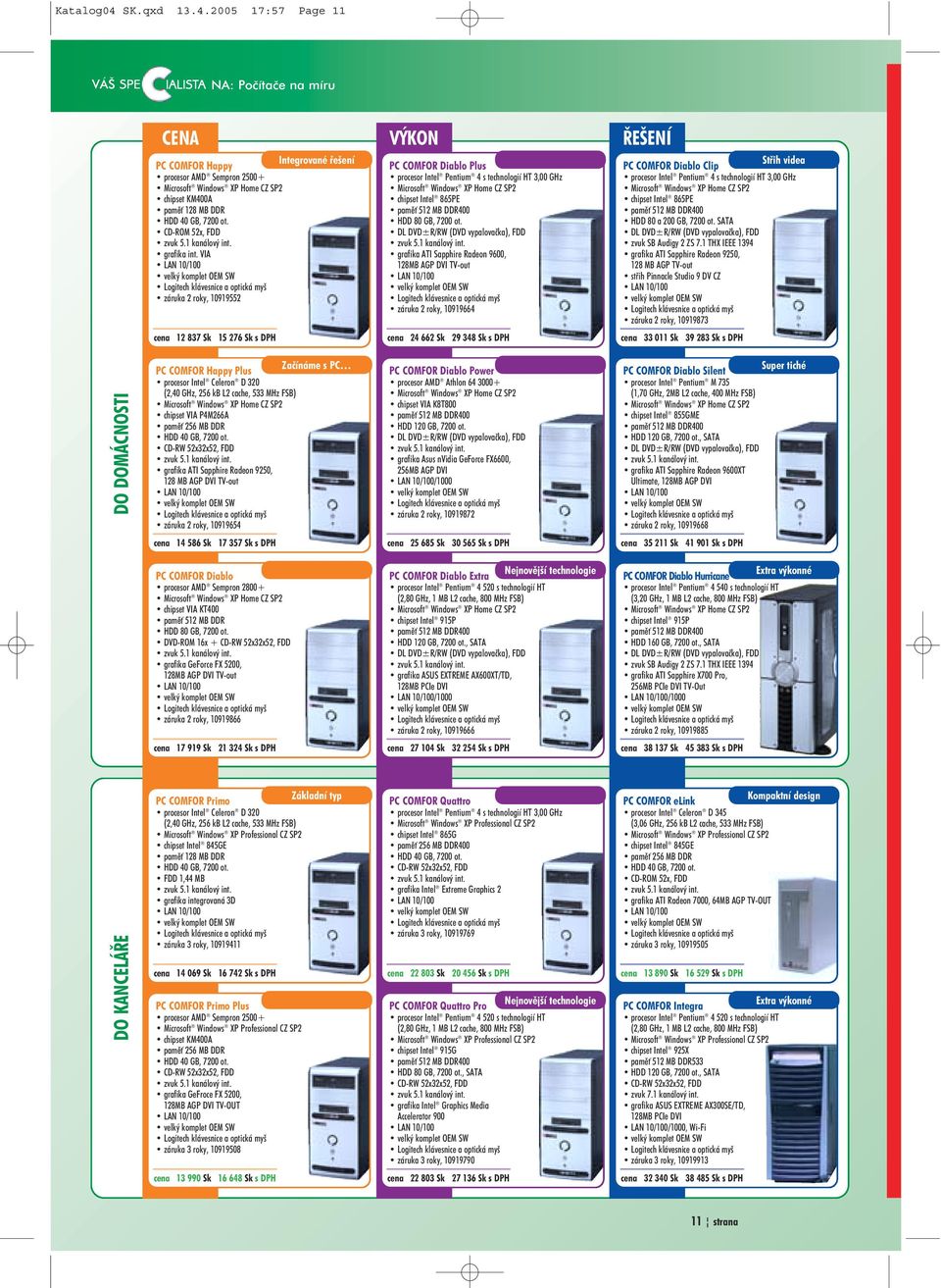 2005 17:57 Page 11 NA: Poèítaèe na míru CENA VÝKON ØEŠENÍ PC COMFOR Happy Integrované øešení procesor AMD Sempron 2500+ Microsoft Windows XP Home CZ SP2 chipset KM400A pamì 128 MB DDR HDD 40 GB, 7200