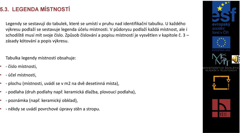 Způsob číslování a popisu místností je vysvětlen v kapitole č. 3 zásady kótování a popis výkresu.